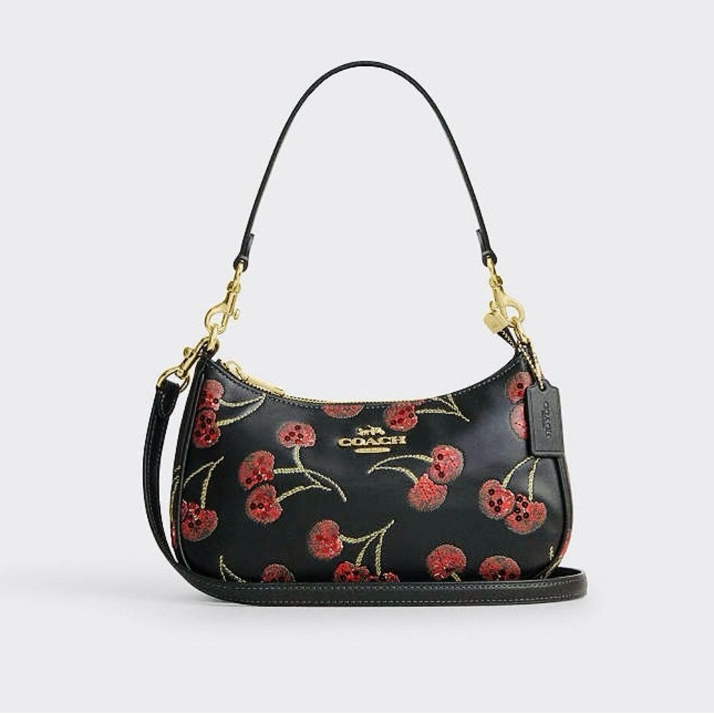 NWT Coach Teri Shoulder Bag With Cherry Print CCZ16 Gold/Black Multi